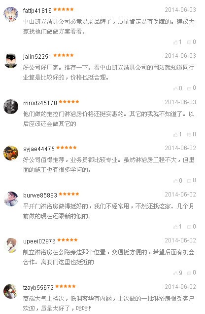 消費者對凱立淋浴房十大品牌評價